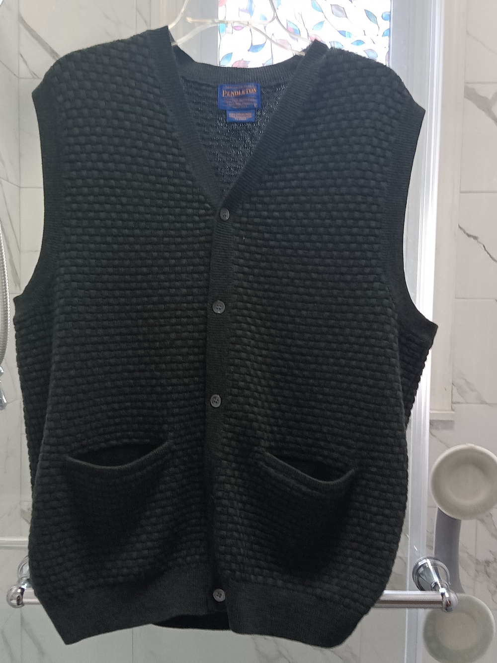 Pendleton Men’s Gray 100% Merino Wool Basket Weave Knit Button Large Vest